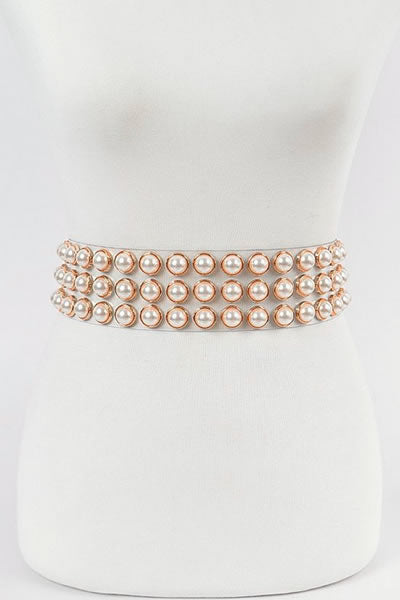 Clear and Gold Full Pearl Studded Waist Belt