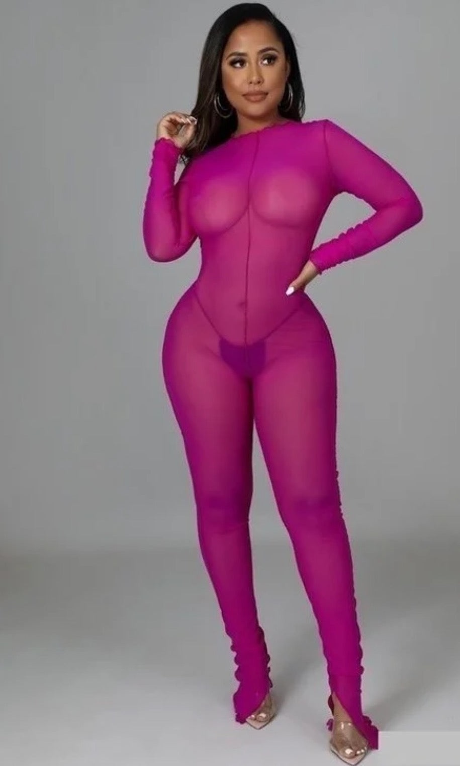 Pink Mesh Full Bodysuit with Skirt