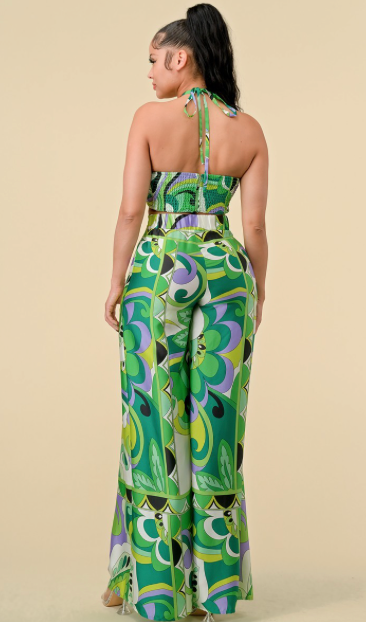 Green Patterned Halter Set