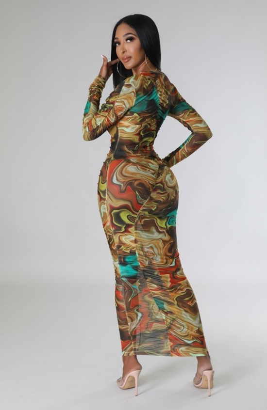 Picasso Midi Dress (Dark Mustard Multi)