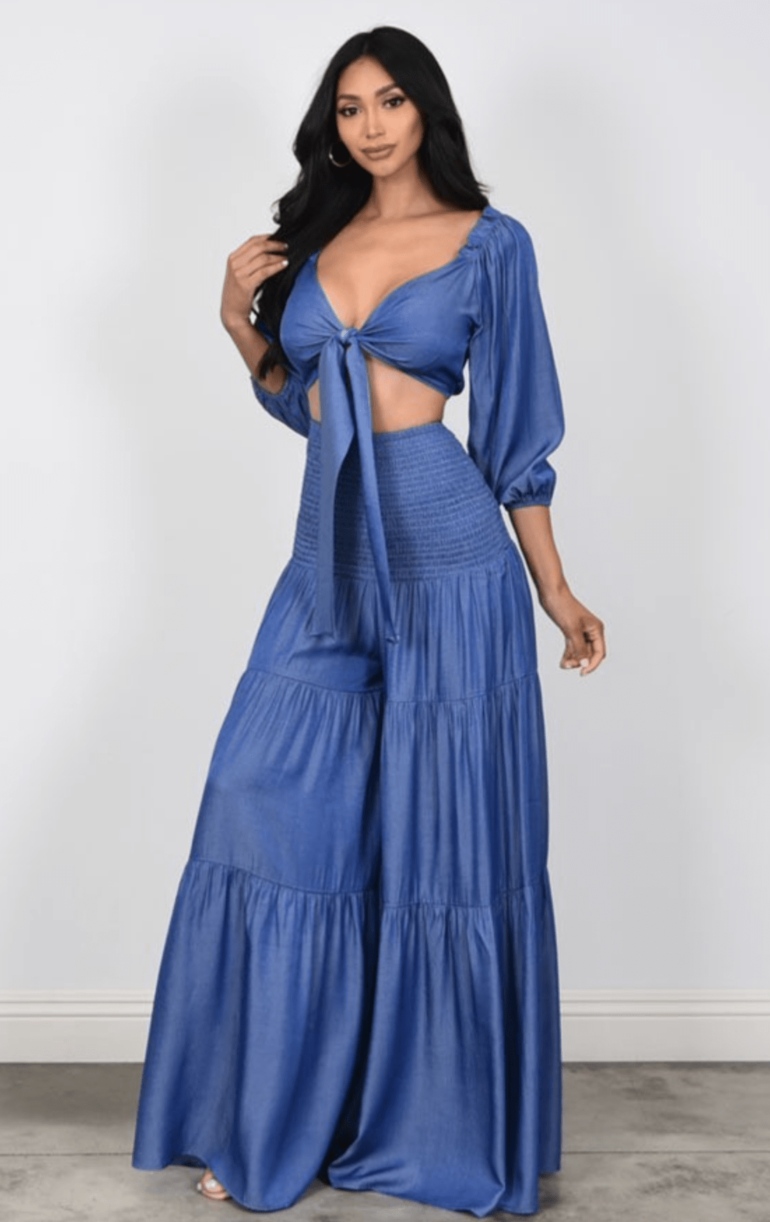 Chambray Wide Leg Pant Set