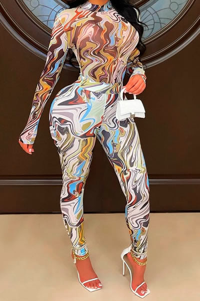 Multi Color Long Sleeve Body Suit and Pants Set