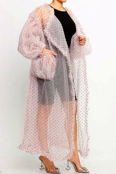 Pink Polka Dot Long Sleeve Mesh Jacket (PRE ORDER)