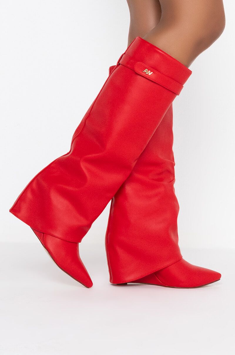 AZALEA WANG STUCK ON YOU WEDGE BOOT IN RED