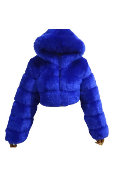 Blue Faux Fur Hoodie Coat