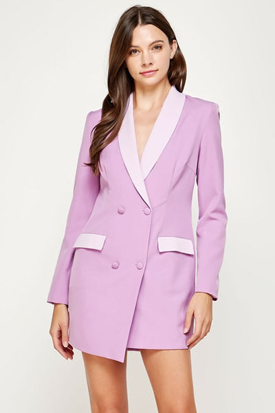 Lilac and Lavender Color Block Blazer Tuxedo Dress