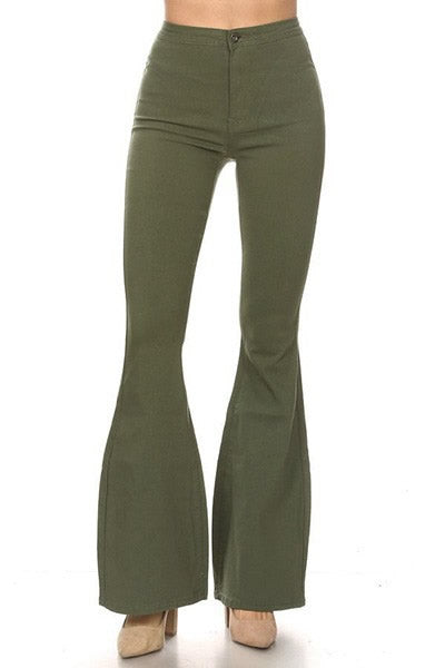 Olive High Waist Super Stretch Disco Bell Bottom Pants