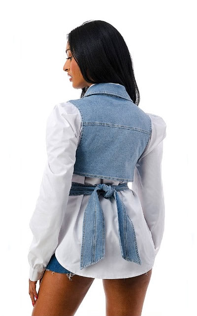 Denim Crop Top Drawstring Shirt