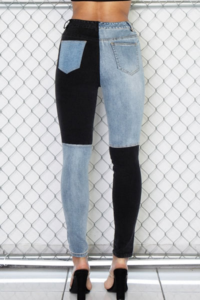 Color Block Washed Denim Stretchy Skinny Jeans