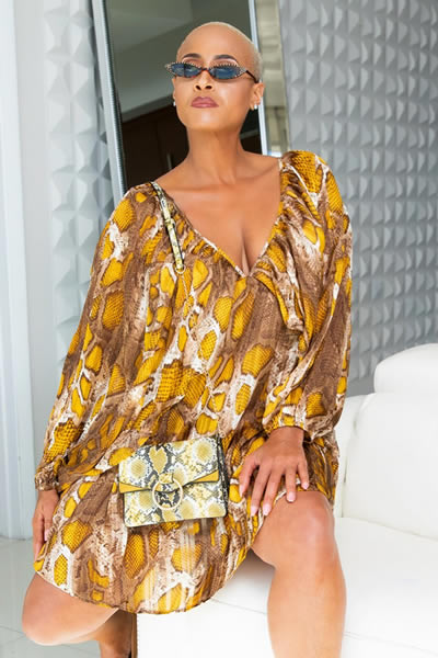 Mustard Snake Print Satin Dress