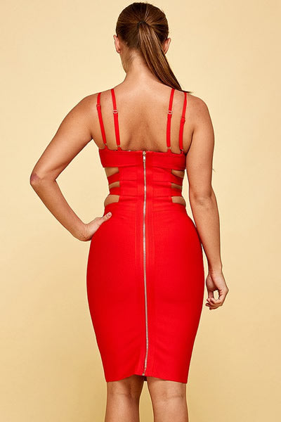 Red BANDAGE BODYCON Mini Dress WITH FRONT BELT