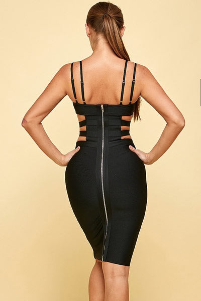 Black BANDAGE BODYCON Mini Dress WITH FRONT BELT