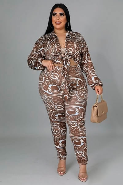 MOCHA CROP TOP LONG SLEEVE HIGH WAIST PANTS TWO PIECE SET