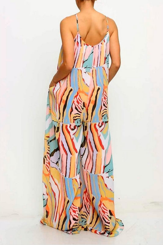 Yellow Multi Sleeveless Wide Leg Jumpsuit