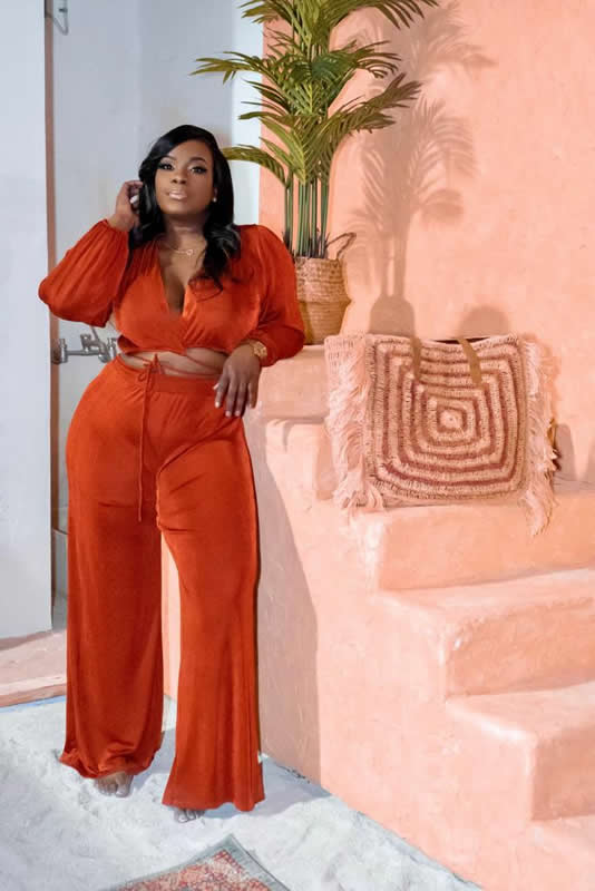 Cognac Wide Leg 2 Piece Set