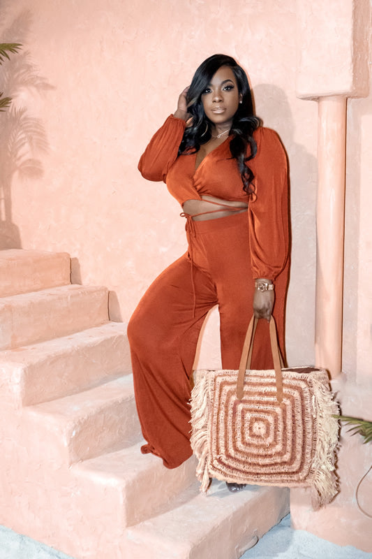 Cognac Wide Leg 2 Piece Set