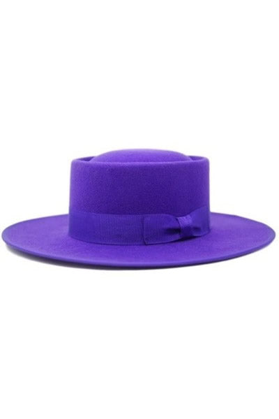 Purple-  VIDA - Wool felt Flat Stiff brim Gambler Hat