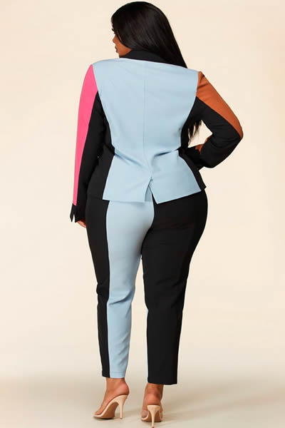 Plus Size Color Block Blazer Set