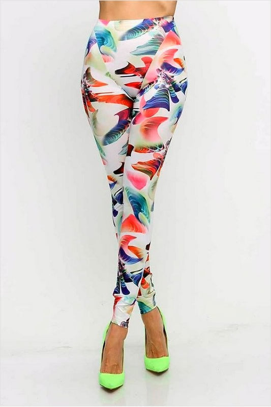 White Multi Print Long Leggings