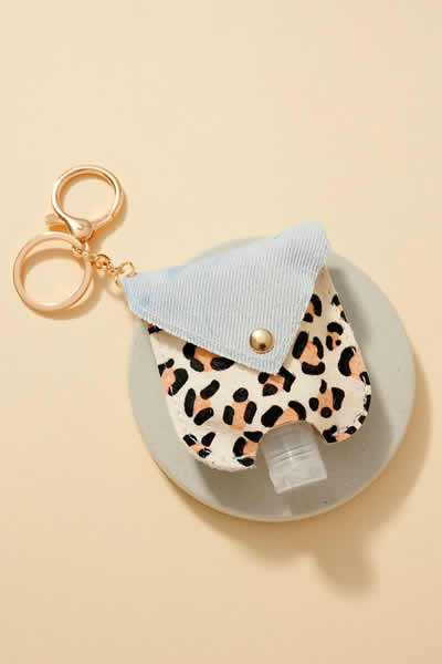 Light White Animal Print Calf Hair Mini Sanitizer Holder