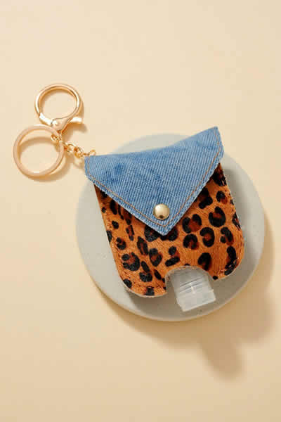 Light Brown Animal Print Calf Hair Mini Sanitizer Holder