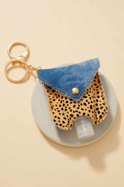 Chalk Brown Animal Print Calf Hair Mini Sanitizer Holder