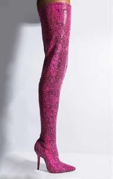 Azalea Wang - Pink Your Friends Are Taking you Out Sexy Thigh High Snakeskin Heeled Boots