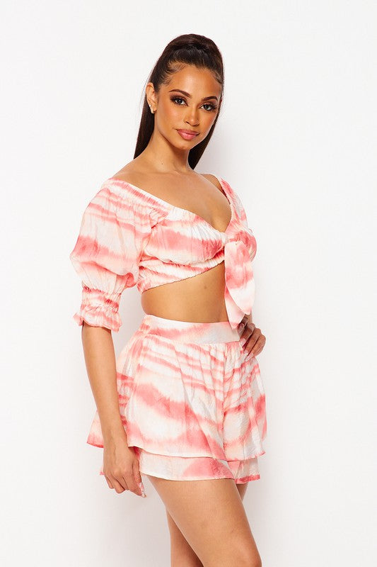 Blush Combo Tie Dye Off Shoulder Set