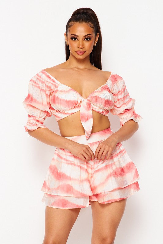 Blush Combo Tie Dye Off Shoulder Set