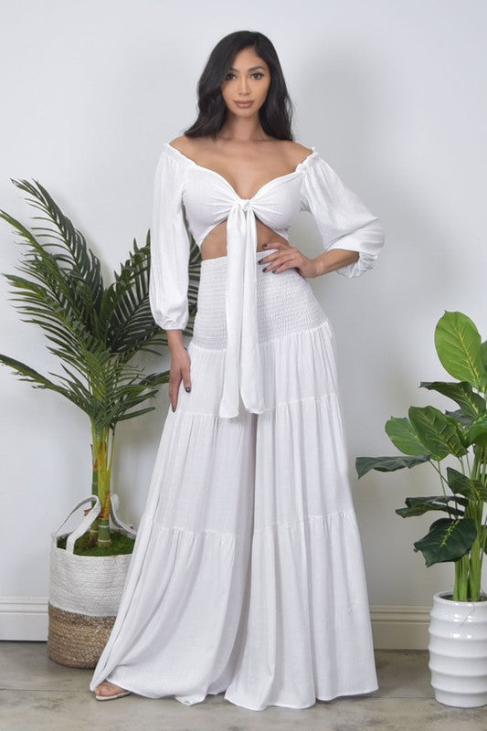 White Wide Leg 2 Piece Set