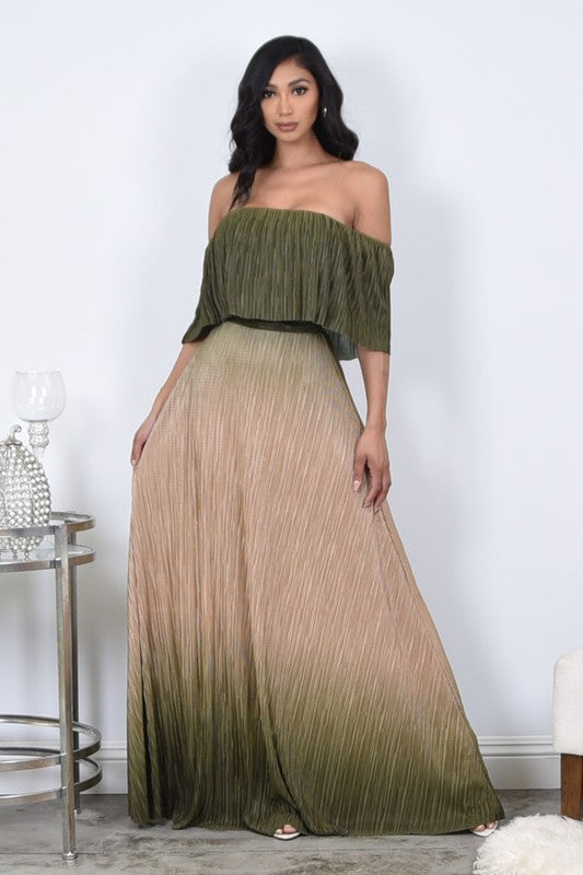 Olive Multi Color Off Shoulder Maxi Dress