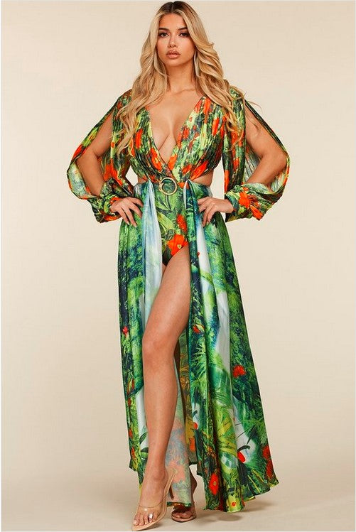 Water Falls Tropical Rainforest Maxi Dress