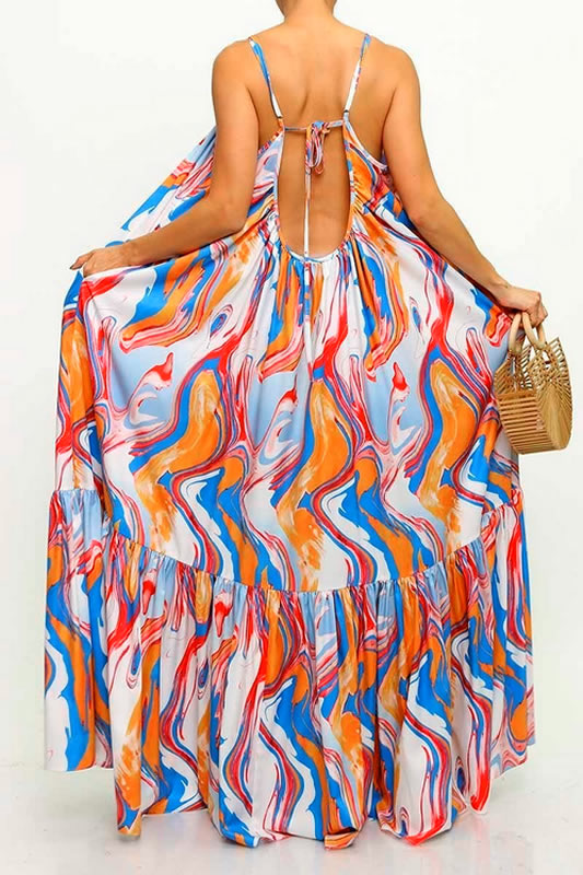 Blue Multi Color Sleeveless Maxi Dress