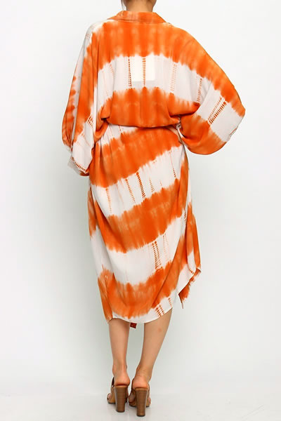 Orange & White Oversized Graduation Striped Shirt Dress