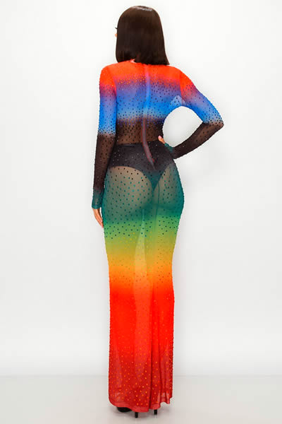 Rainbow Gradient Long Sleeve Maxi Dress