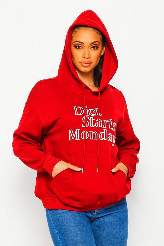 Burgundy Diet Starts Monday Lettering Hoodie