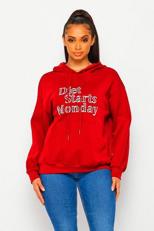 Burgundy Diet Starts Monday Lettering Hoodie