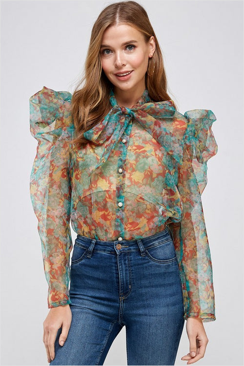 Floral Print Button Up Top