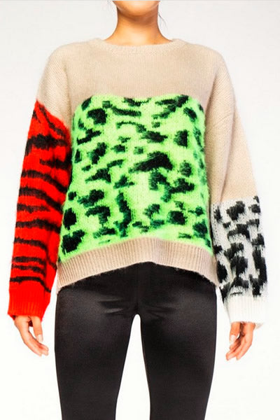 Rehab - Mohair Leopard Color Block Knitted Sweater