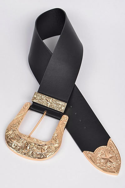 Black and Gold Bulky Buckle Belt