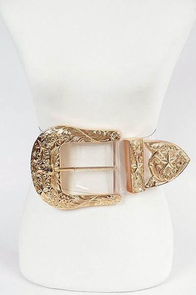 Clear and Gold Oversized Metal Buckle Belt