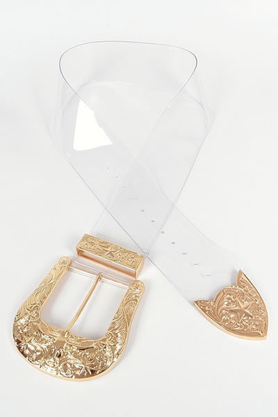 Clear and Gold Oversized Metal Buckle Belt