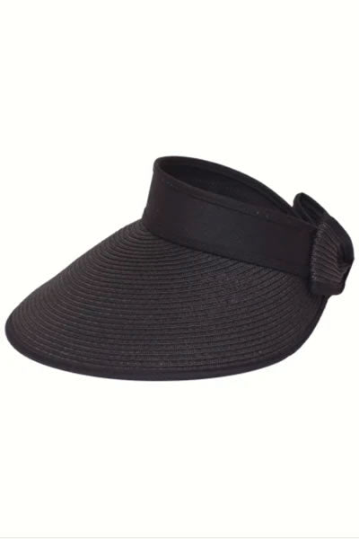 Black Straw Roll Up Visor With Band