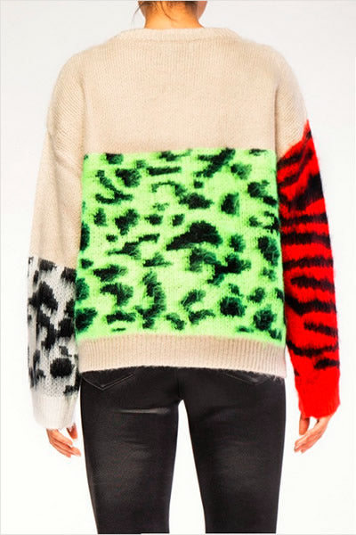 Rehab - Mohair Leopard Color Block Knitted Sweater