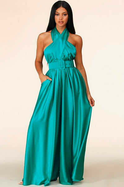 Teal Halter Jumpsuit