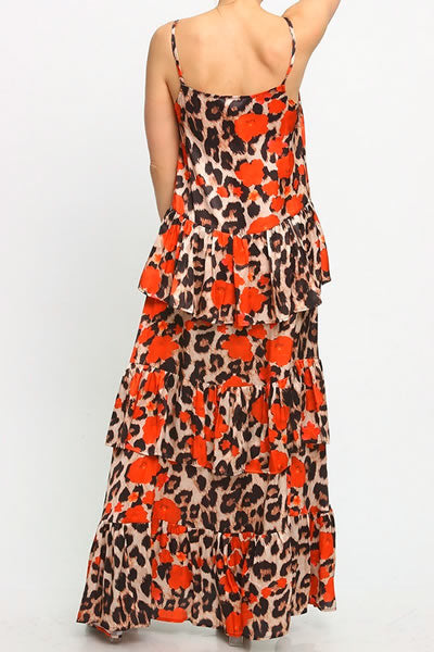 Orange Animal Print Sleeveless Maxi Dress