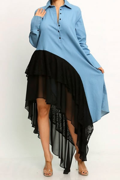 As Is Asymmetrical Cut-Out Ruffle Trim Color Block Dress