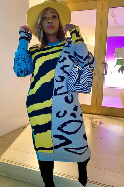 Yellow One Size Zebra Sweater Midi Dress