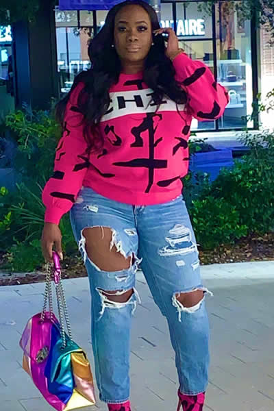 Fuchsia and Black Chic Sweater