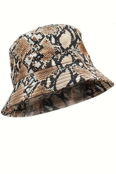 Black and Brown Snake Print Bucket Hat